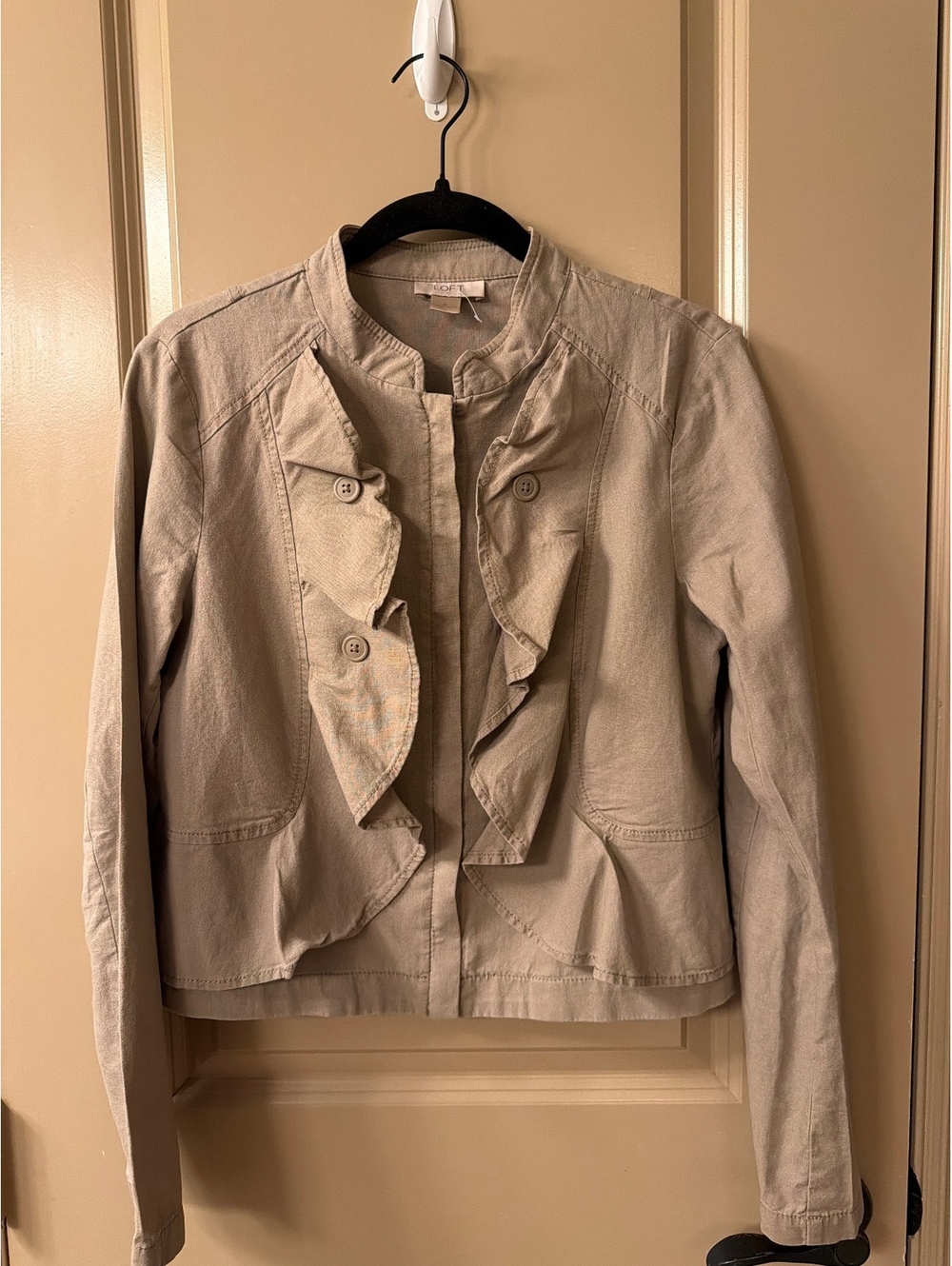 LOFT Women's Tan Ruffle Front Cotton Jacket Size Small